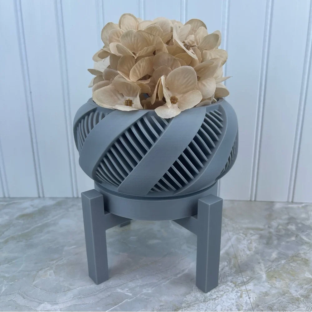 Indoor Flower Pot, The Brimo Planter with Drainage Holes, Saucer and Stand